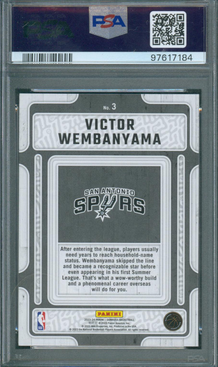 2023 Donruss Basketball Victor Wembanyama RC #3 Hardwood Masters-Diamond PSA 10 GEM