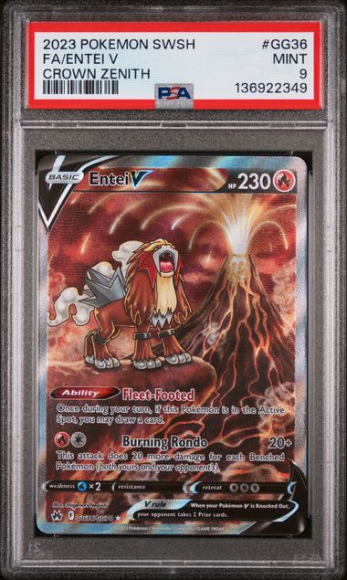 Pokemon 2023 SWSH Crown Zenith #GG36 FA/ Entei V PSA 9