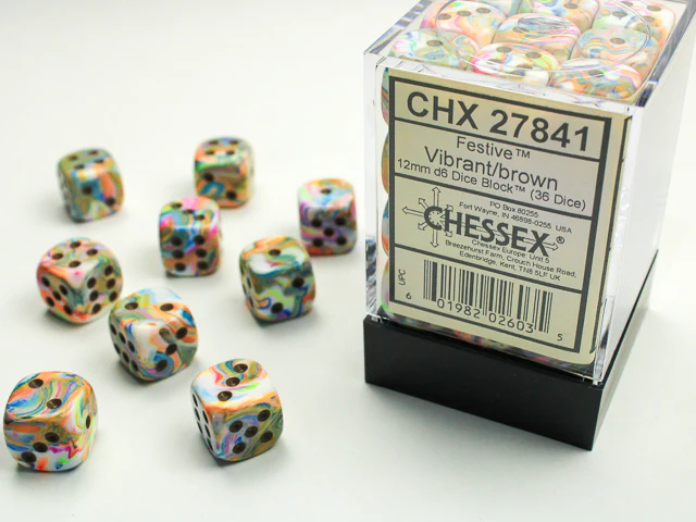 12mm 36Ct D6 Dice Block: Festive Vibrant/Brown