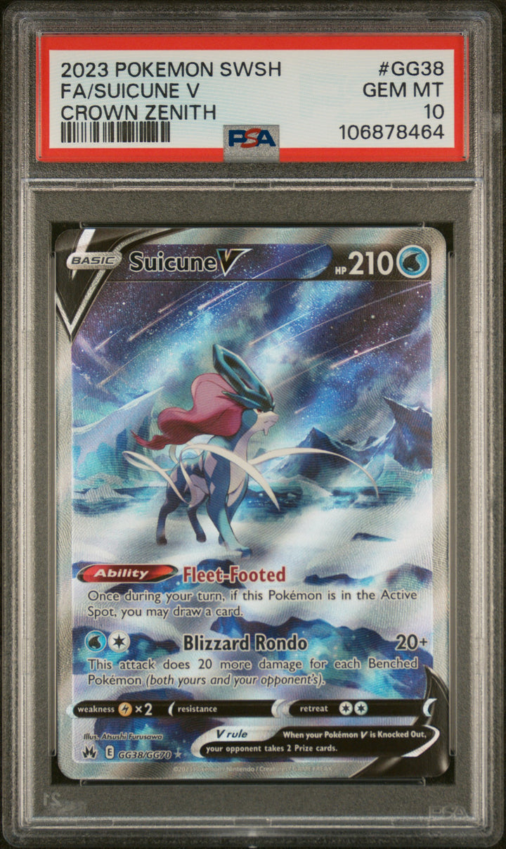 Pokemon 2023 Sword Shield Crown Zenith #GG38 FA/Suicune V PSA 10