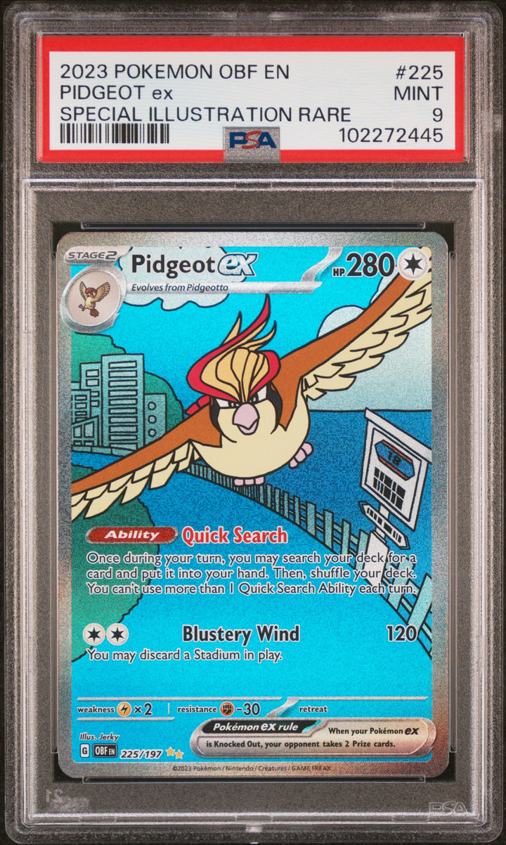 Pokemon 2023 OBF En-Obsidian Flames #225 Pidgeot Ex Special Illustration Rare PSA 9
