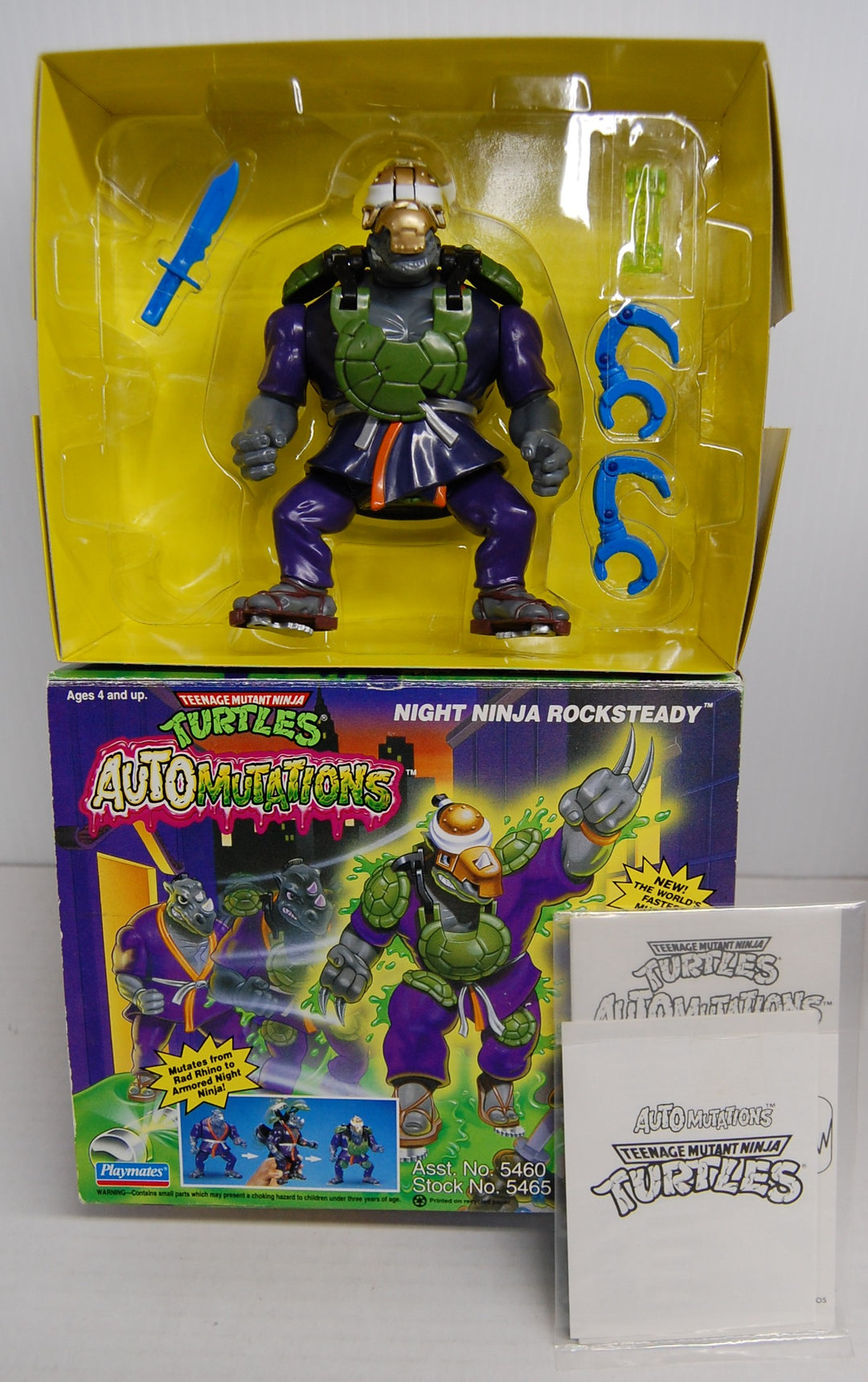 Ninja Turtles TMNT Auto Mutations - Night Ninja Rocksteady 1993 Complete