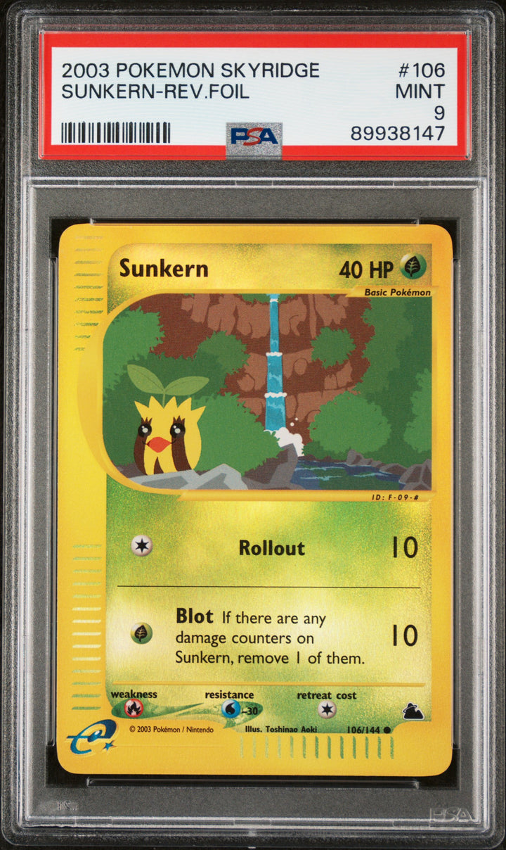 Pokemon 2003 Skyridge #106 Sunkern-Rev.Foil PSA 9