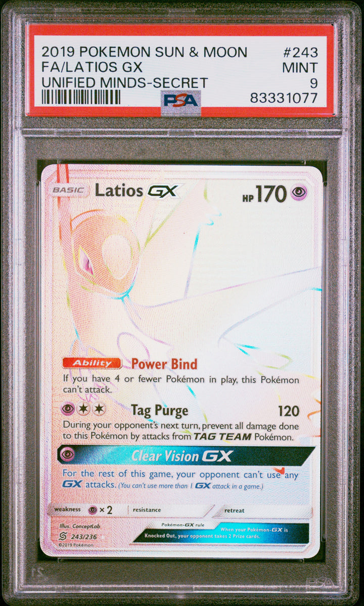 Pokemon 2019 Sun & Moon Fa/Latios Gx Unified Minds-Secret #243 PSA 9