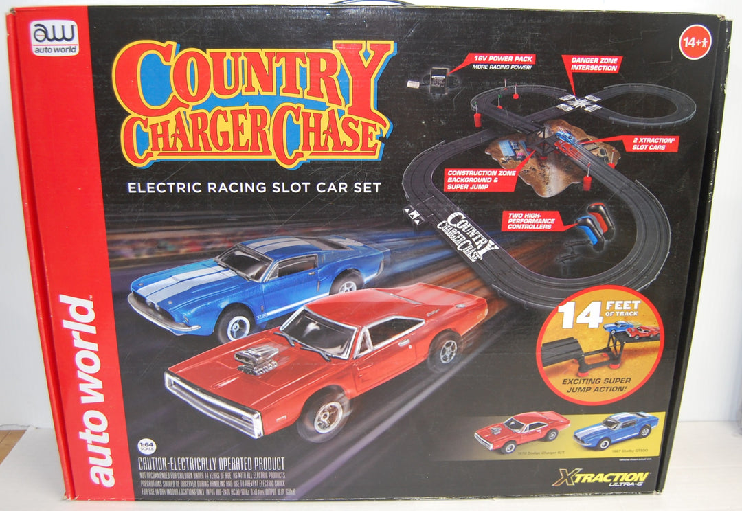 Auto World - Country Charger Chase 1:64 Electric Racing Slot Car Set SRS335 - 14ft Track