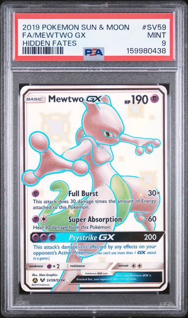 Pokemon 2019 Sun & Moon Hidden Fates #SV59 FA/Mewtwo PSA 9