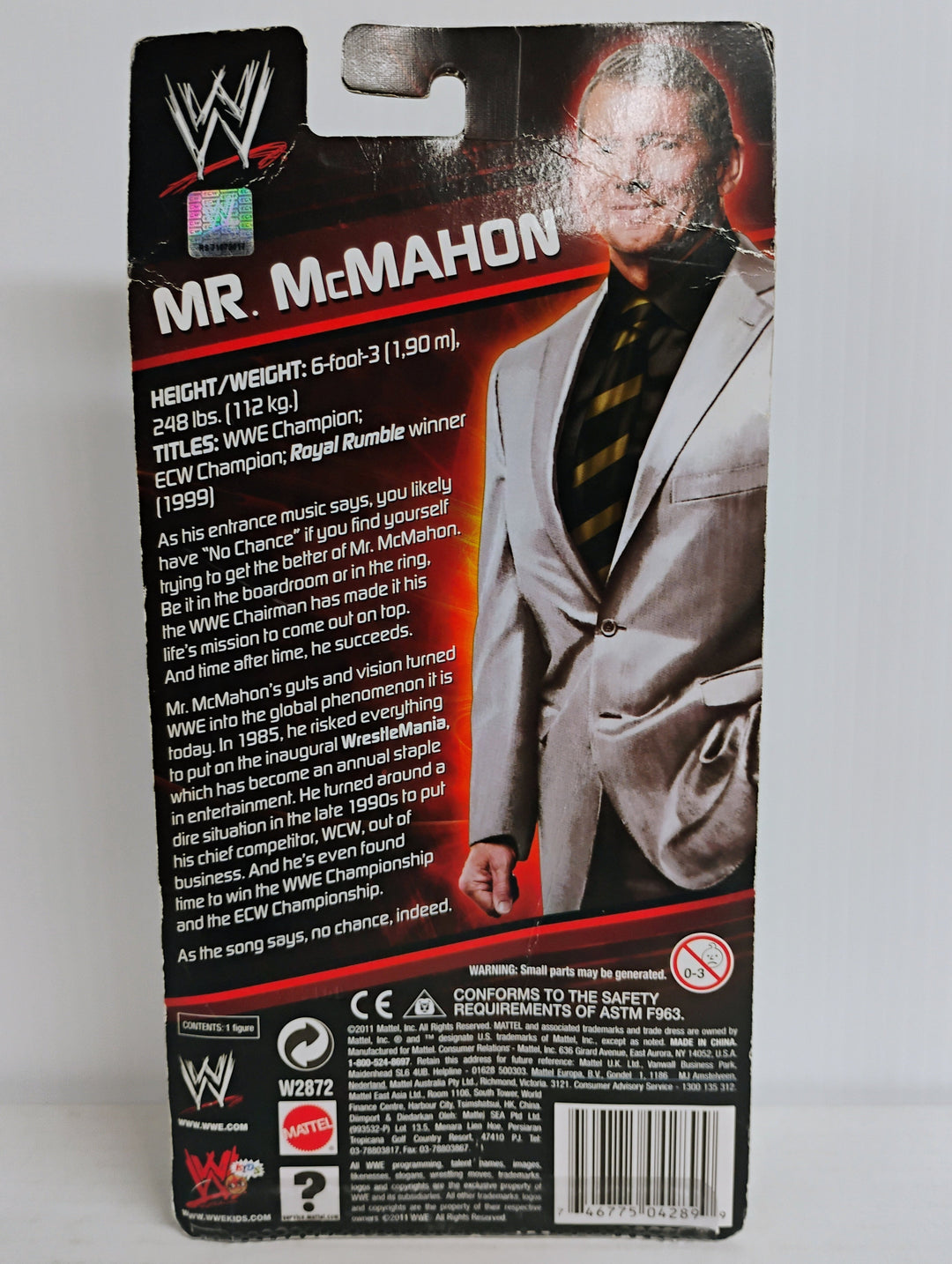 WWE Wrestling - Mr. McMahon 7" Figure  2011 Mattel Toys R Us Sealed