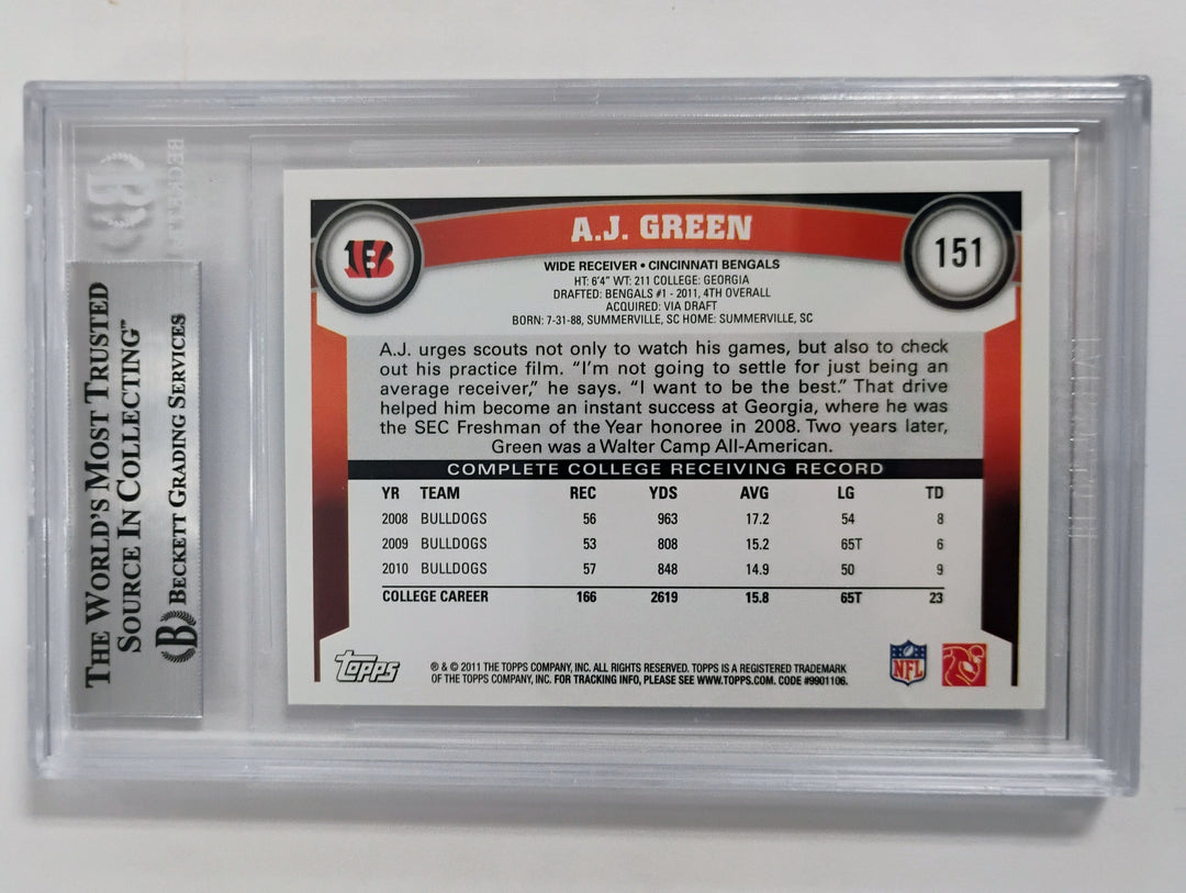 2011 Topps Football A.J. Green #151 FS Overhead Catch BGS 9