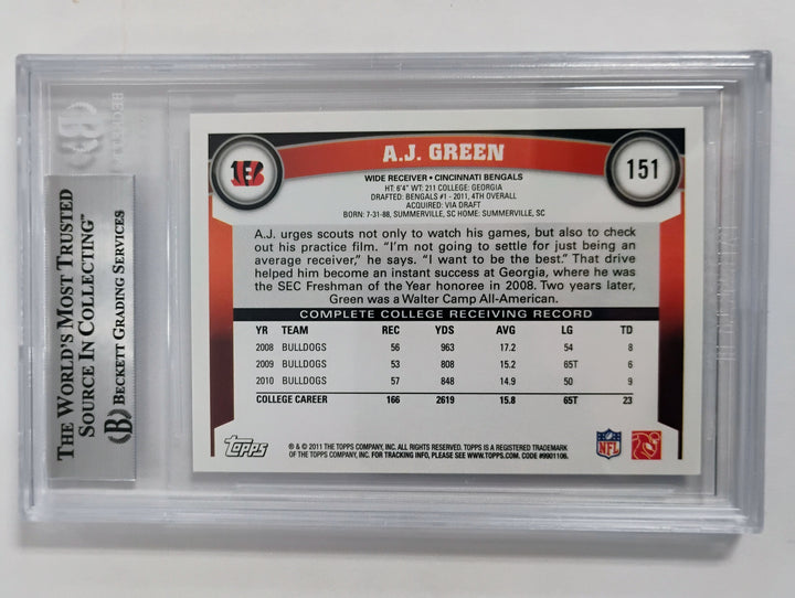 2011 Topps Football A.J. Green #151 FS Overhead Catch BGS 9