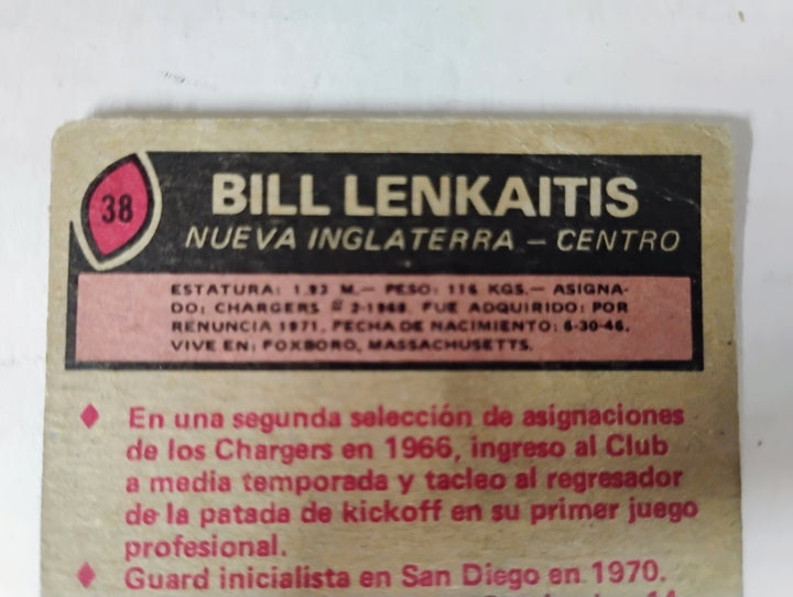 1977 Topps Mexican Football Bill Lenkaitis #38