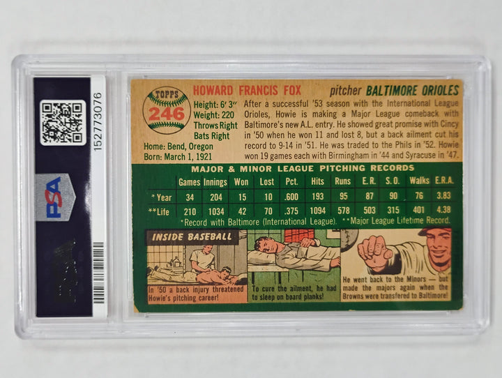 1954 Topps Baseball Howie Fox #246 PSA 3 VG