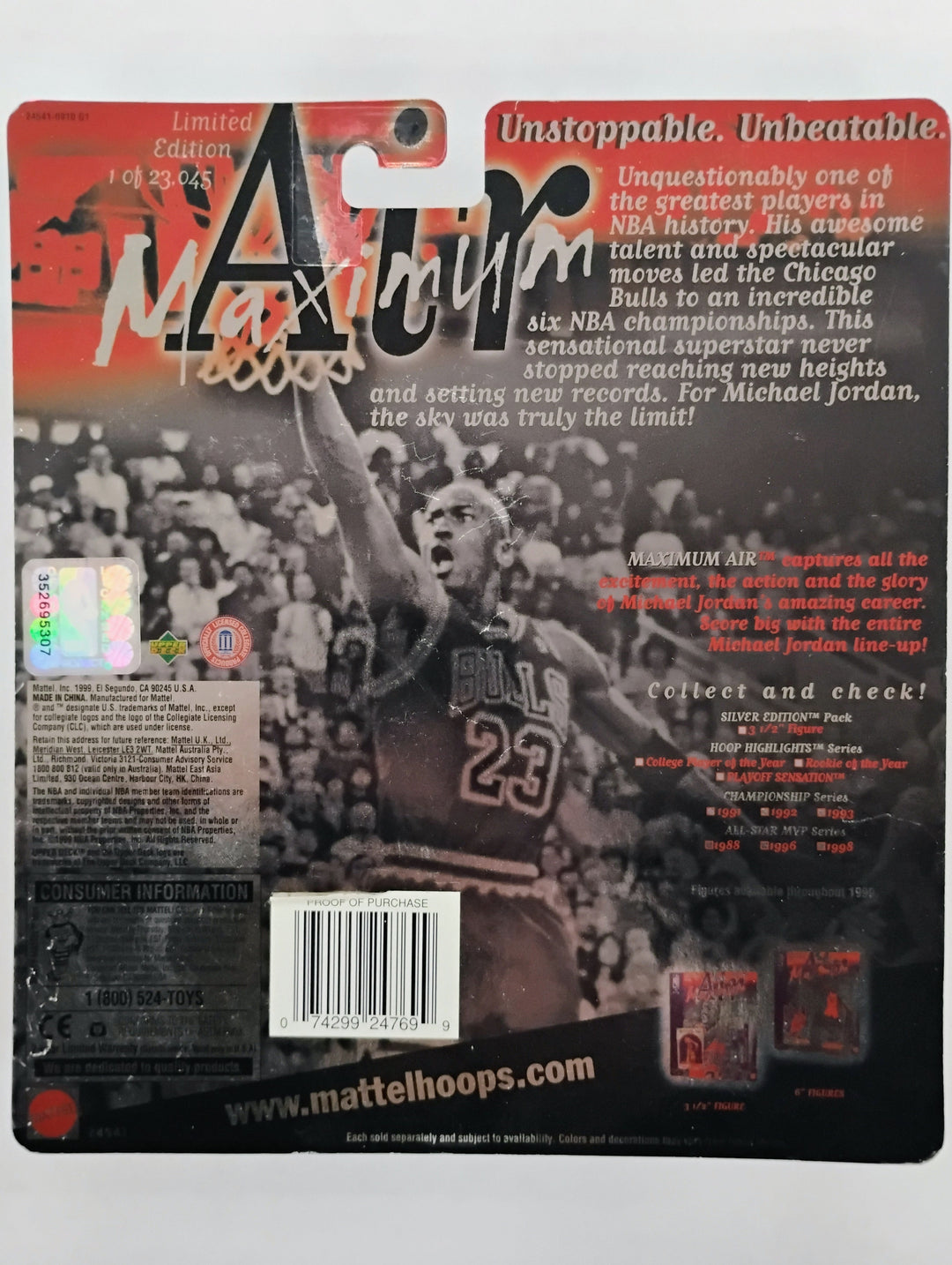 1999 Mattel Maximum Air Basketball Michael Jordan Hoop Highlights  Sealed