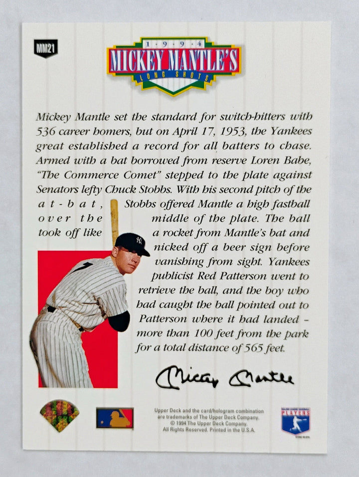 1994 Upper Deck Mickey Mantle #MM21 Long Shots