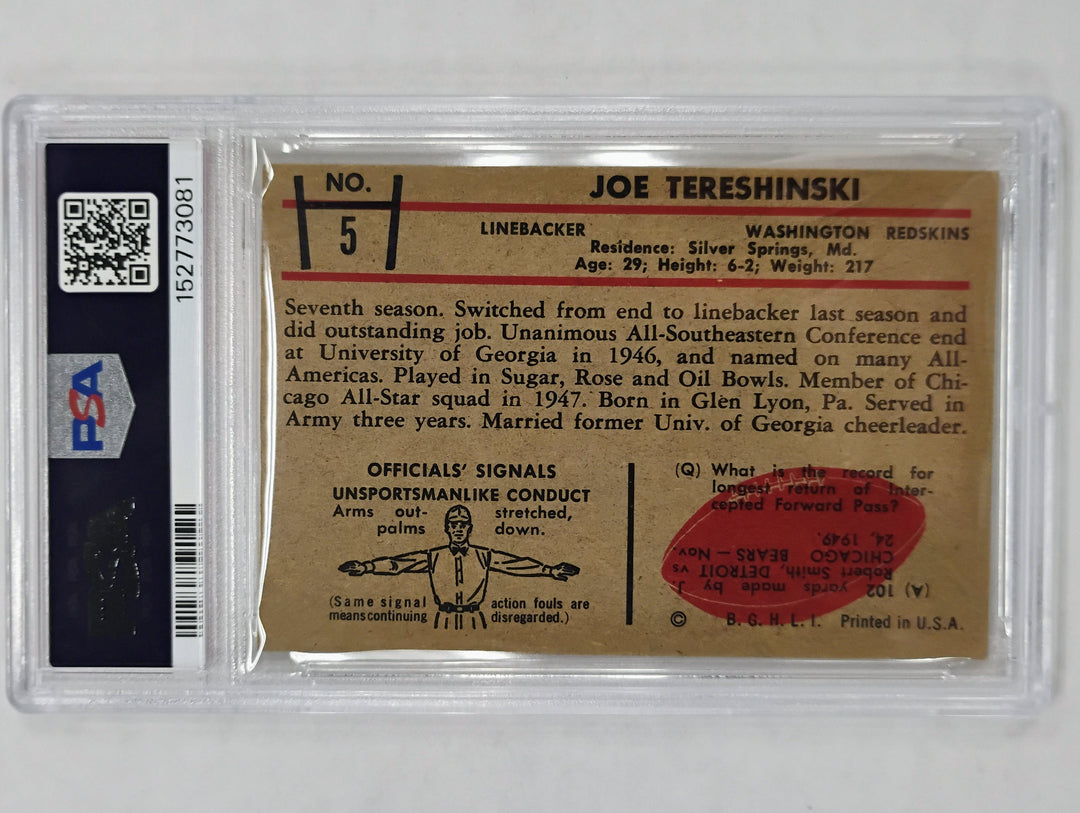 1953 Bowman Football Joe Tereshinski #5 PSA 5 EX