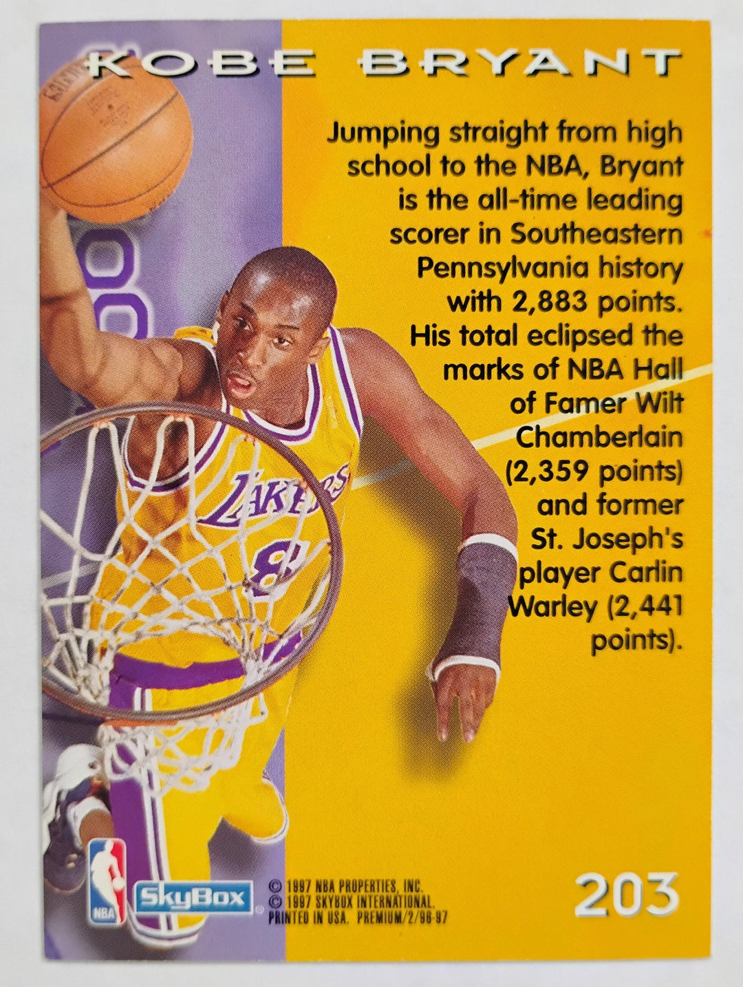 1997-98 Skybox Premium Basketball Kobe Bryant RC #203