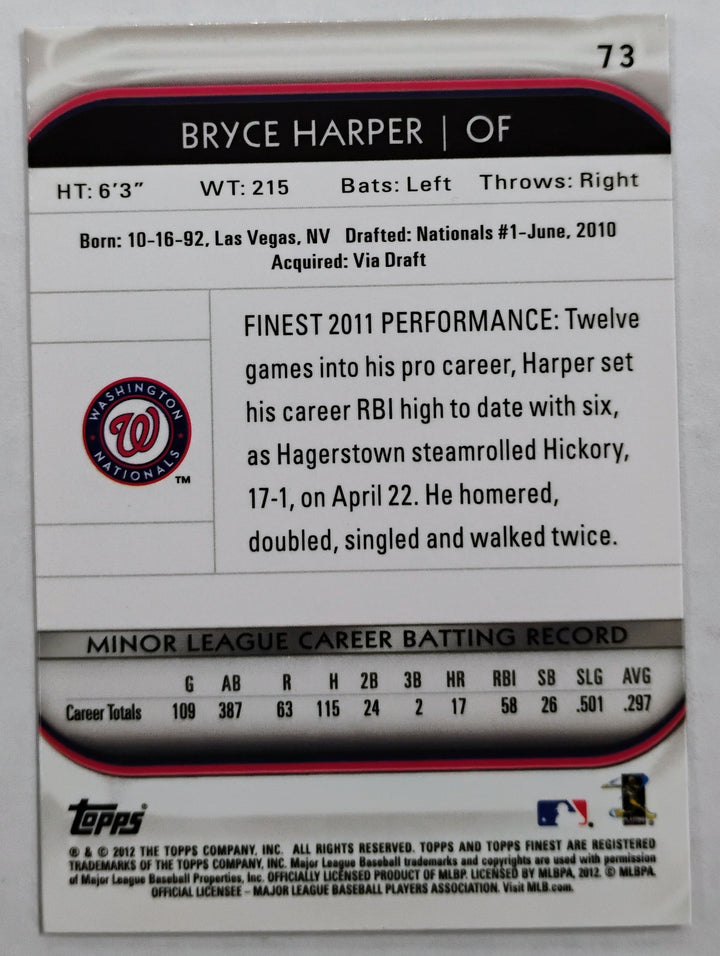 2012 Topps Finest Baseball Bryce Harper RC #73