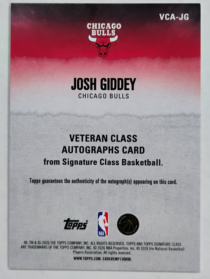 2026 Topps Signature Class Basketball Josh Giddey #VCA-JG Veteran Class Auto 08/25