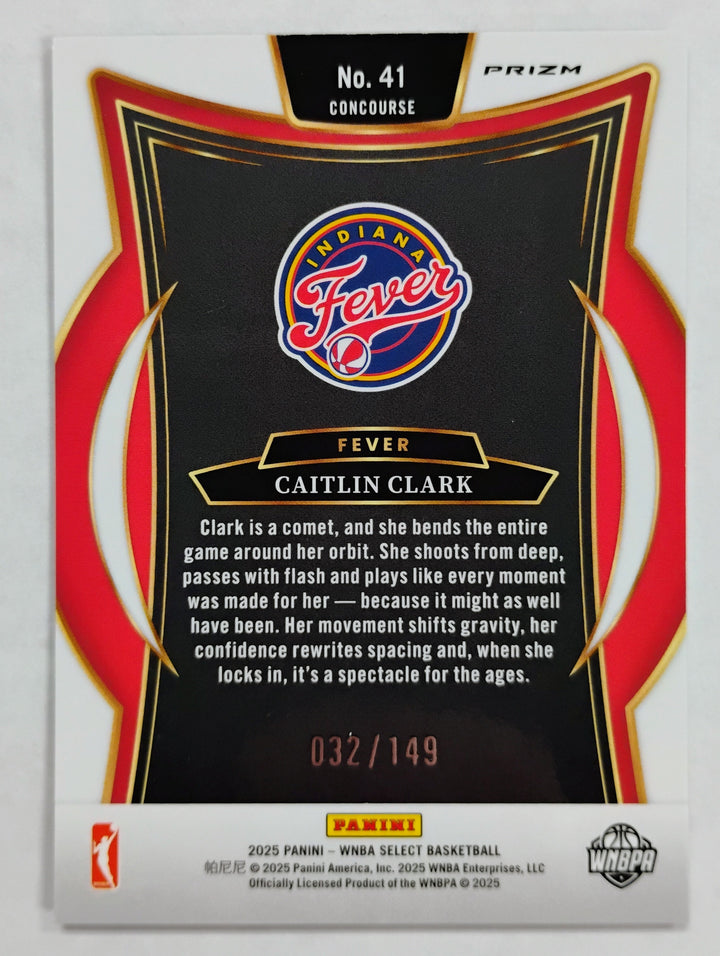 2025 Panini Select WNBA Basketball Caitlin Clark #41 Concourse  Cracked Prizm 032/149