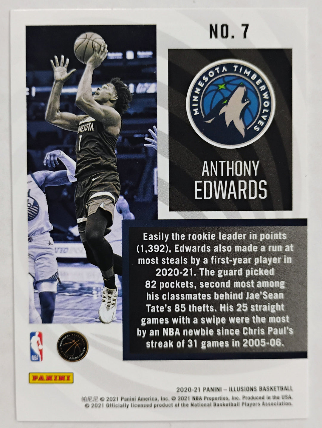 2020-21 Panini Illusions Basketball Anthony Edwards #7 Instant Impact RC