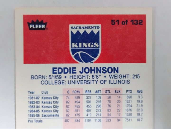 1986-87 Fleer Basketball Eddie Johnson RC #51 EX-Mint