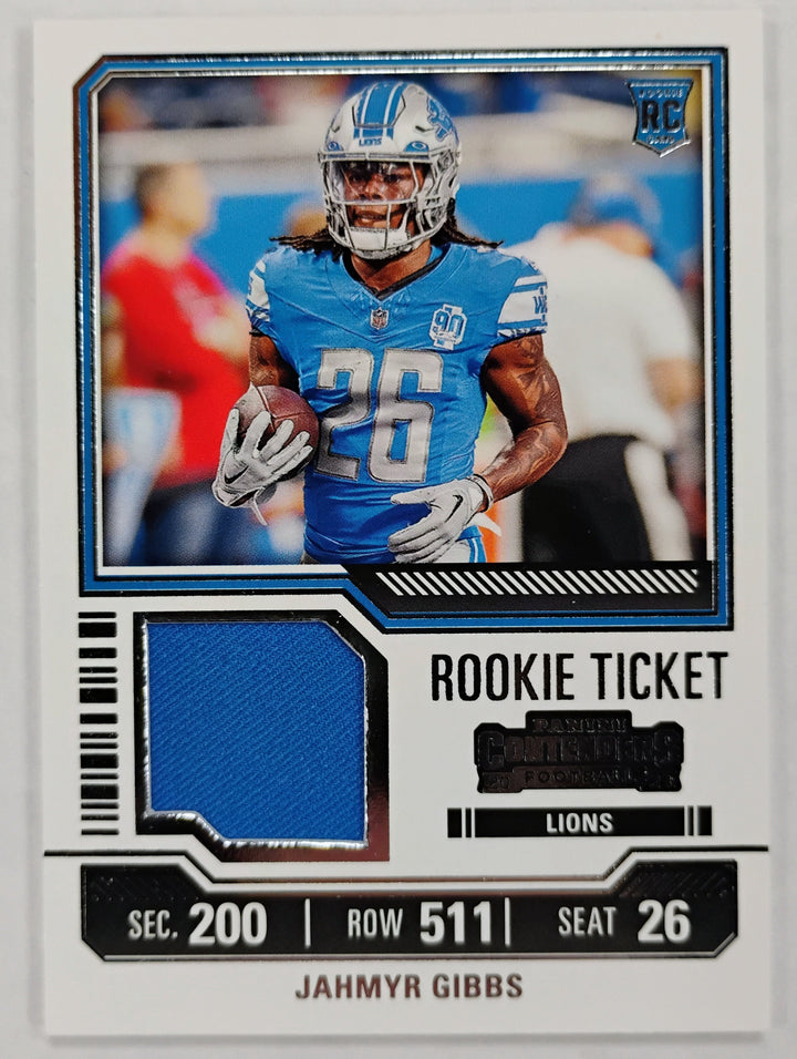 2023 Panini Contenders Football Jahmyr Gibbs RC #TS12 Rookie Ticket Relic