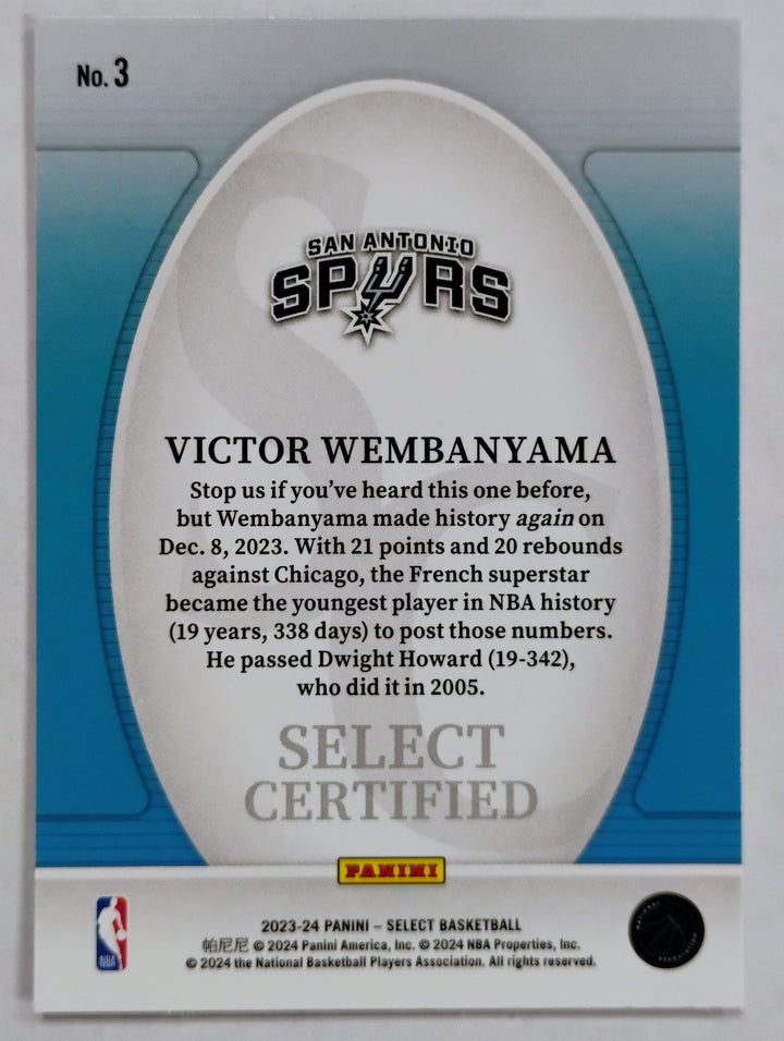 2023-24 Panini Select Victor Wembanyama RC #3 Select Certified