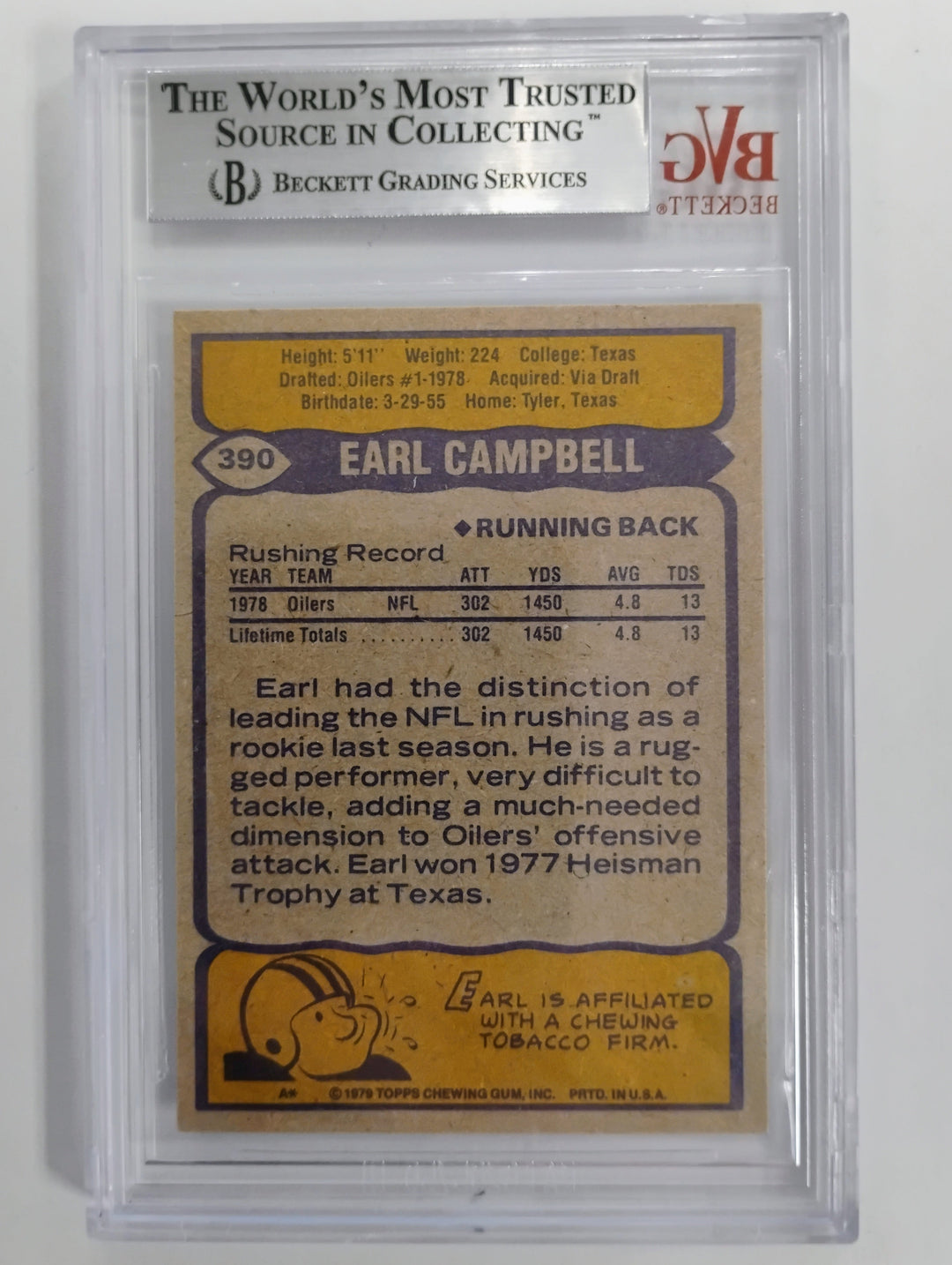 1979 Topps Football Earl Campbell RC #390 BVG 9