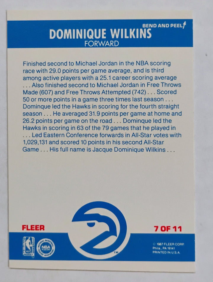 1987-88 Fleer Basketball Dominique Wilkins #7 Sticker