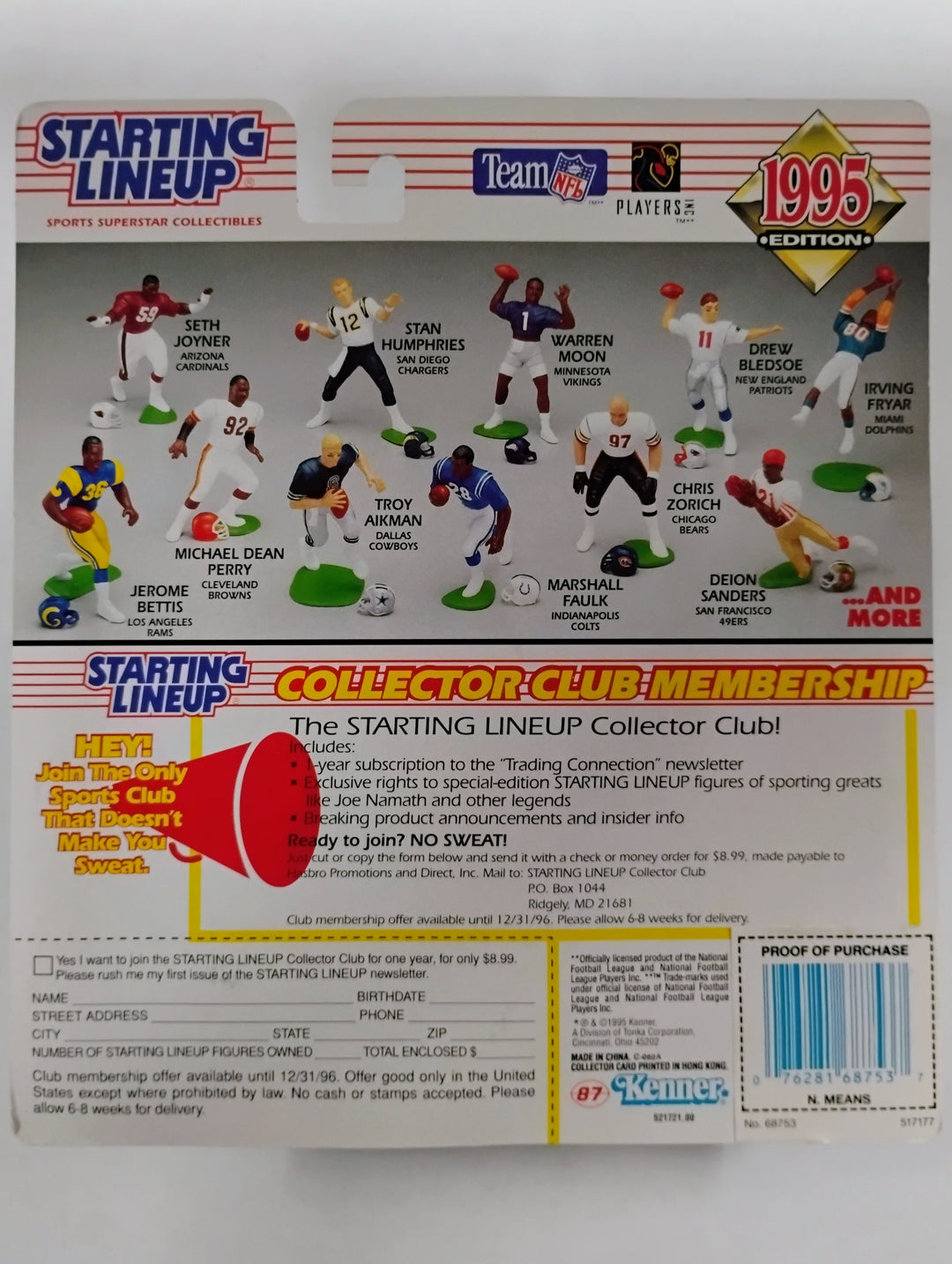 1995 Kenner Starting Lineup Football Natron Means Sealed