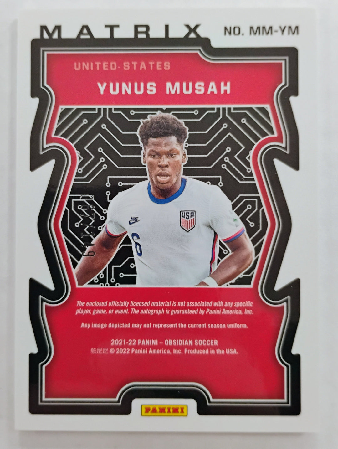 2021-22 Panini Obsidian Yubus Musah #NM-YM Matrix 067/149