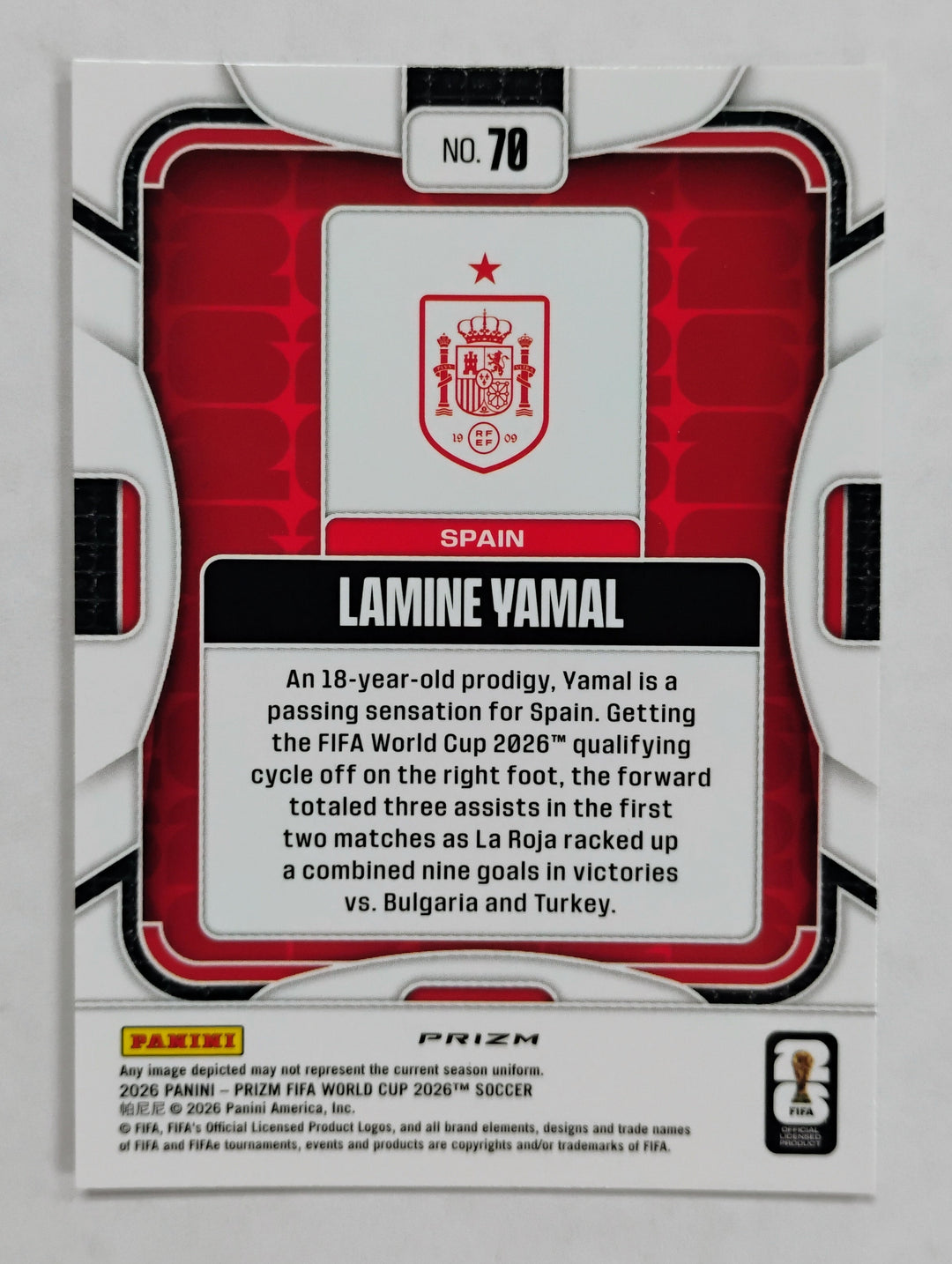 2026 Panini Prizm FIFA World Cup Soccer Lamine Yamal #70 Silver Wave Prizm