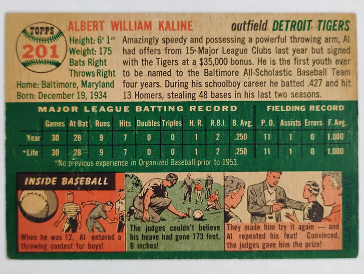 1954 Topps Baseball Al Kaline RC #201 VG