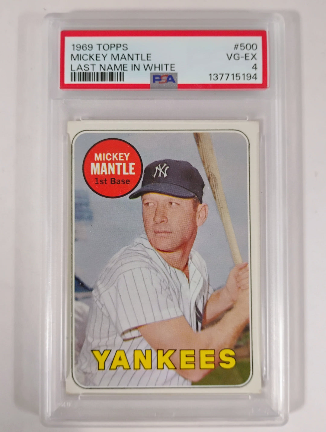1969 Topps Baseball Mickey Mantle #500 White Letter PSA 4 VG-EX