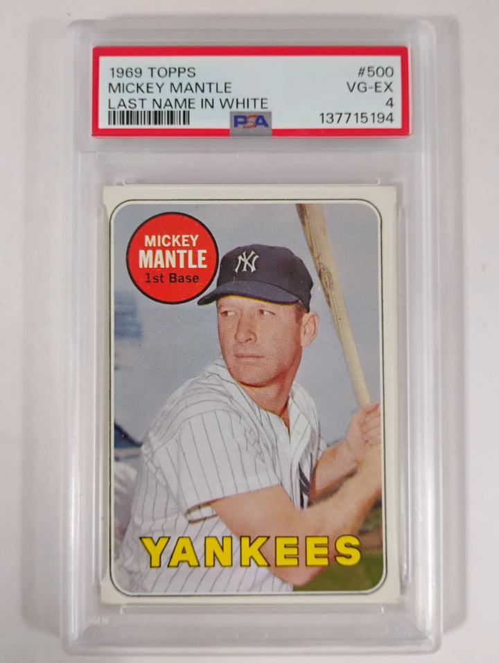 1969 Topps Baseball Mickey Mantle #500 White Letter PSA 4 VG-EX