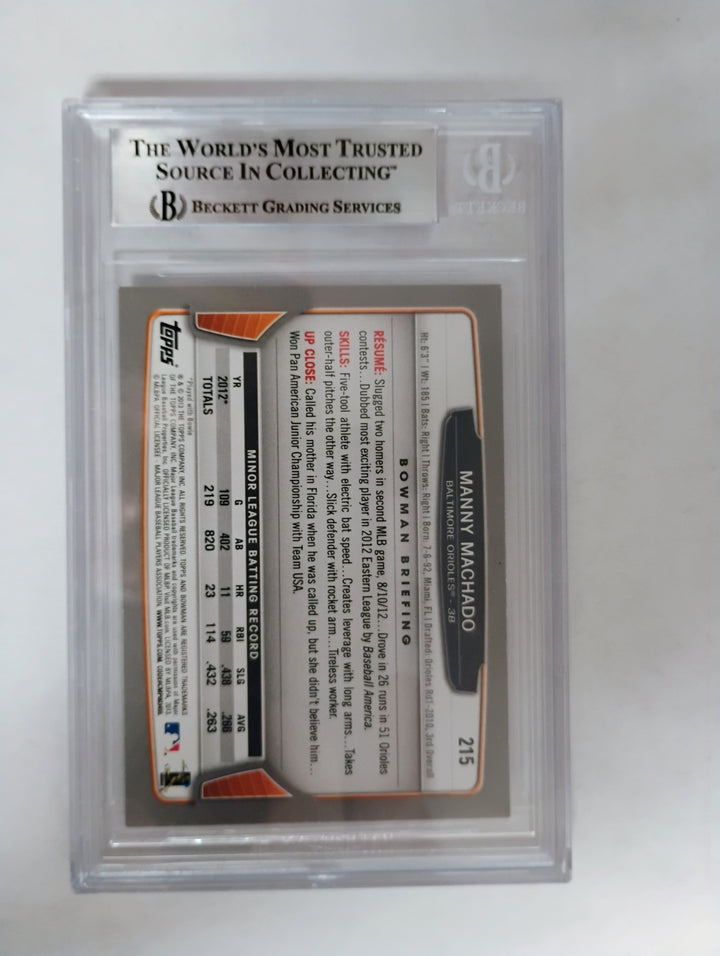 2013 Bowman Baseball Manny Machado Rookie BGS 9