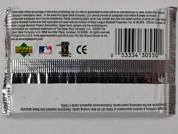2003 Upper Deck 40 Man Baseball Sealed Pack