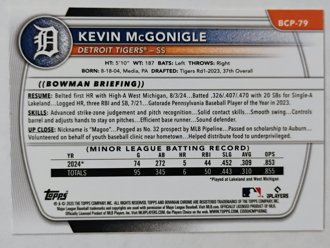 2025 Bowman Chrome Baseball Kevin McGonigle RC #BCP-79 Mojo Refractor