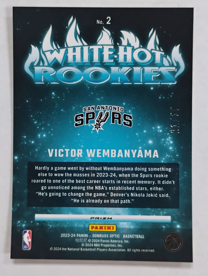 2023-24 Panini Prizm Basketball Victor Wembanyama RC #2 White Hot Rookies Orange Prizm /39