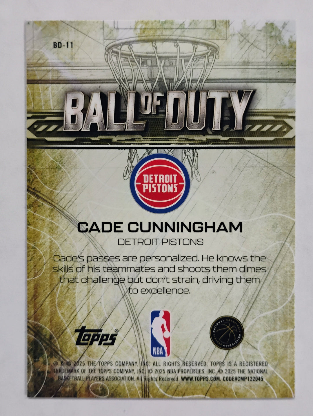 2025 Topps Chrome Basketball Cade Cunningham #BD-11  Ball OF Duty