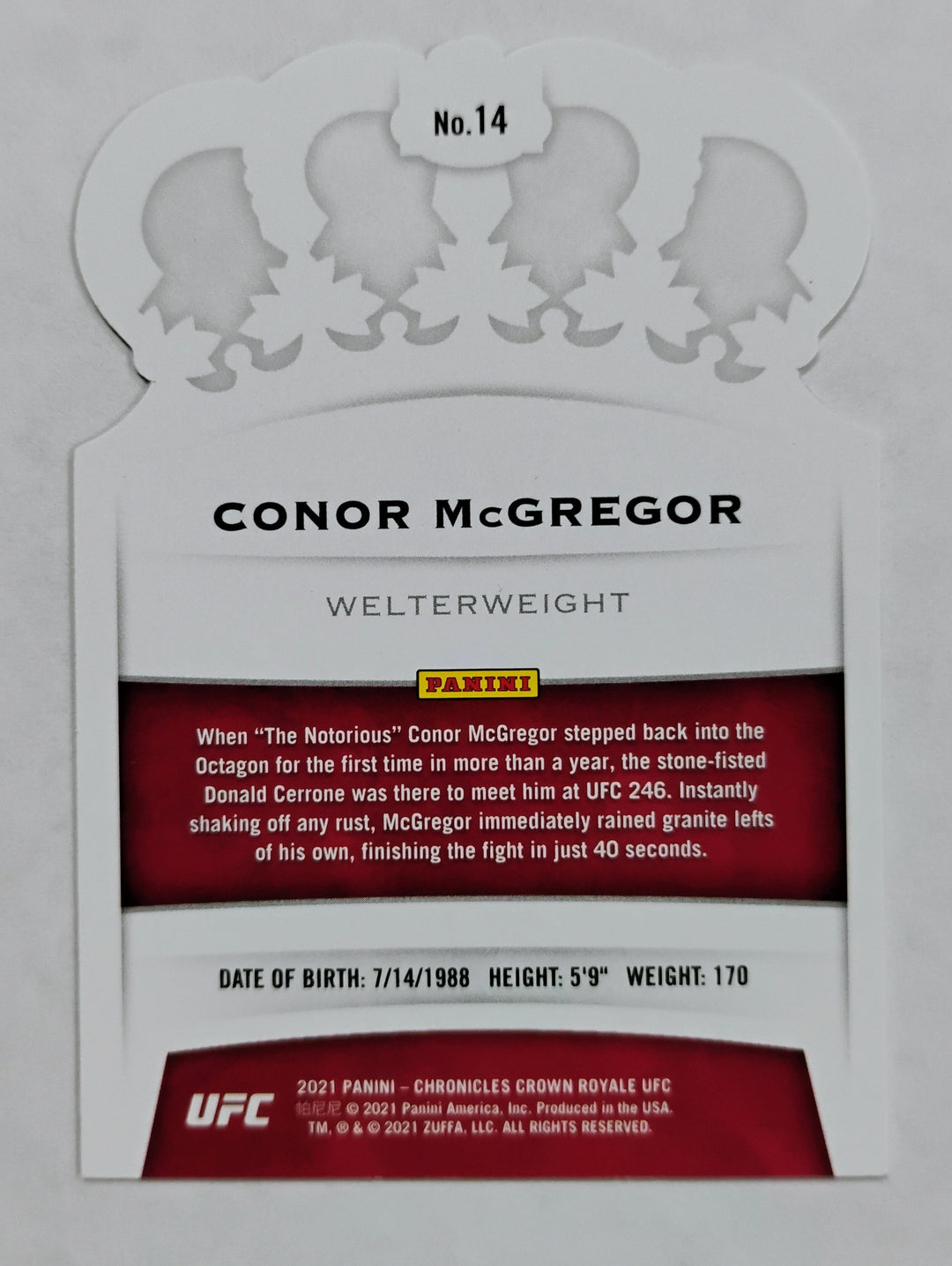 2021 Panini Chronicles Crown Royale UFC Conor McGregor #14 Die Cut