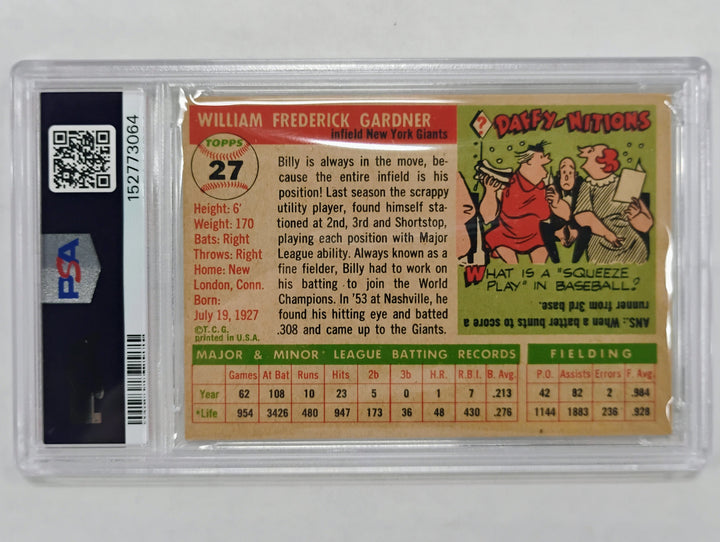 1955 Topps Baseball Billy Gardner #27 PSA 6 EX-MT