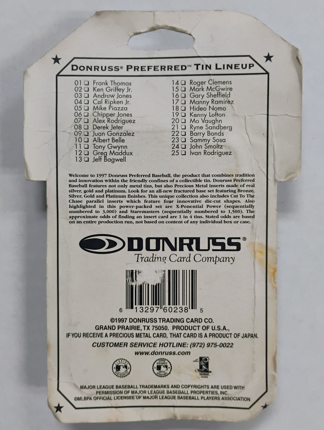 1997 Donruss Preferred MLB Metal Tin Hanger