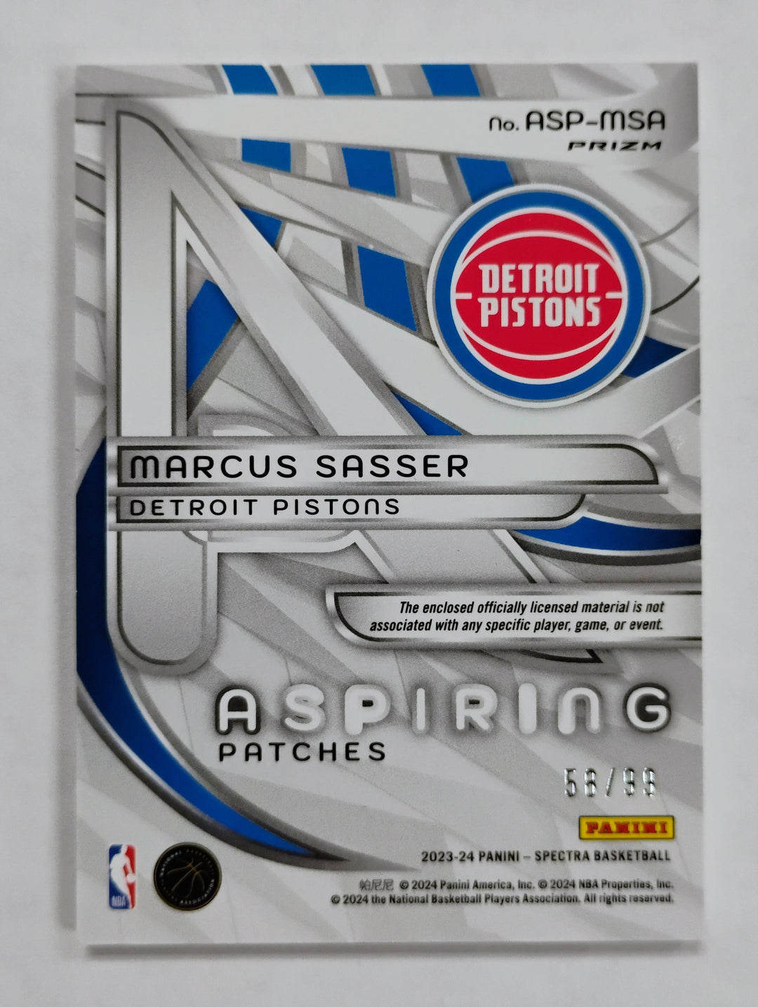 2023-24 Panini Spectra Basketball Marcus Sasser #ASP-MSA Aspiring Patches Prizm /99