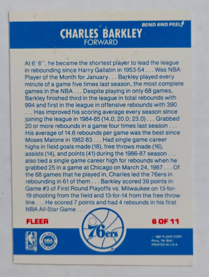 1987-88 Fleer Basketball Charles Barkley #6 Sticker