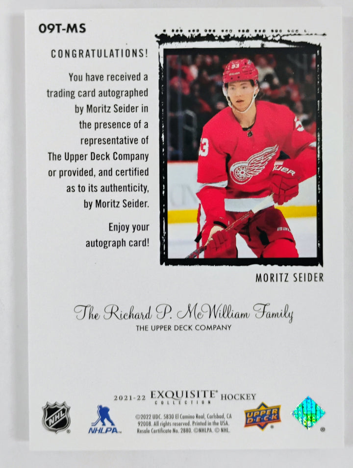 2021-22 Upper Deck Exquisite Hockey Moritz Seider #09T-MS Exquisite Rookie Autograph 21/49