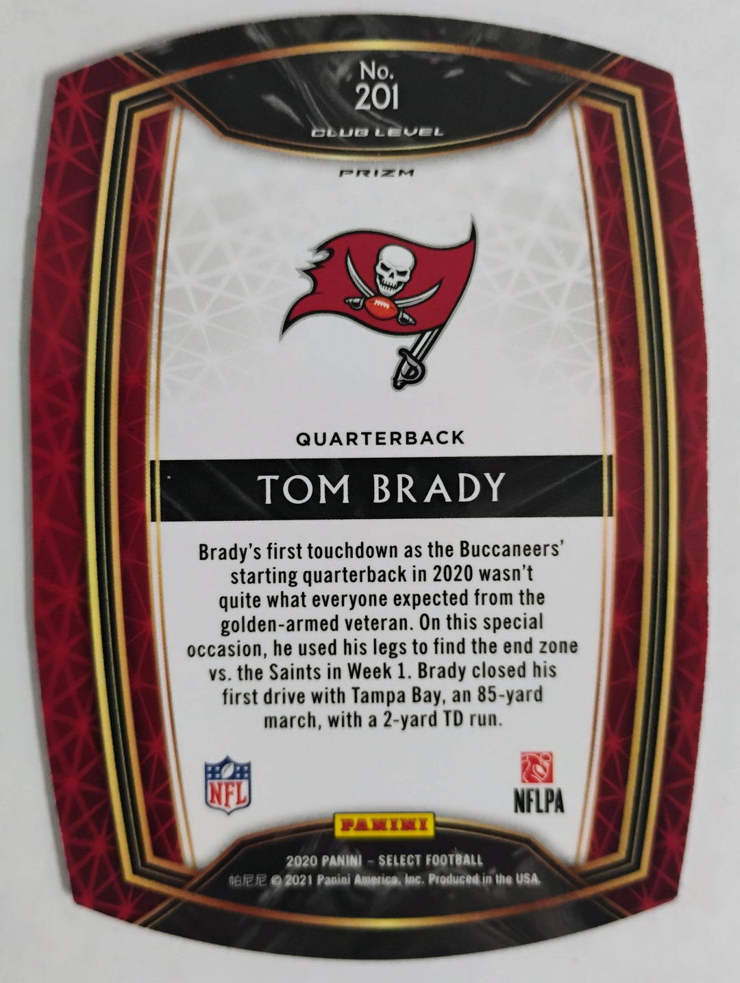 2020 Select Football Tom Brady #201 Club Level Light Blue Prizm Die Cut