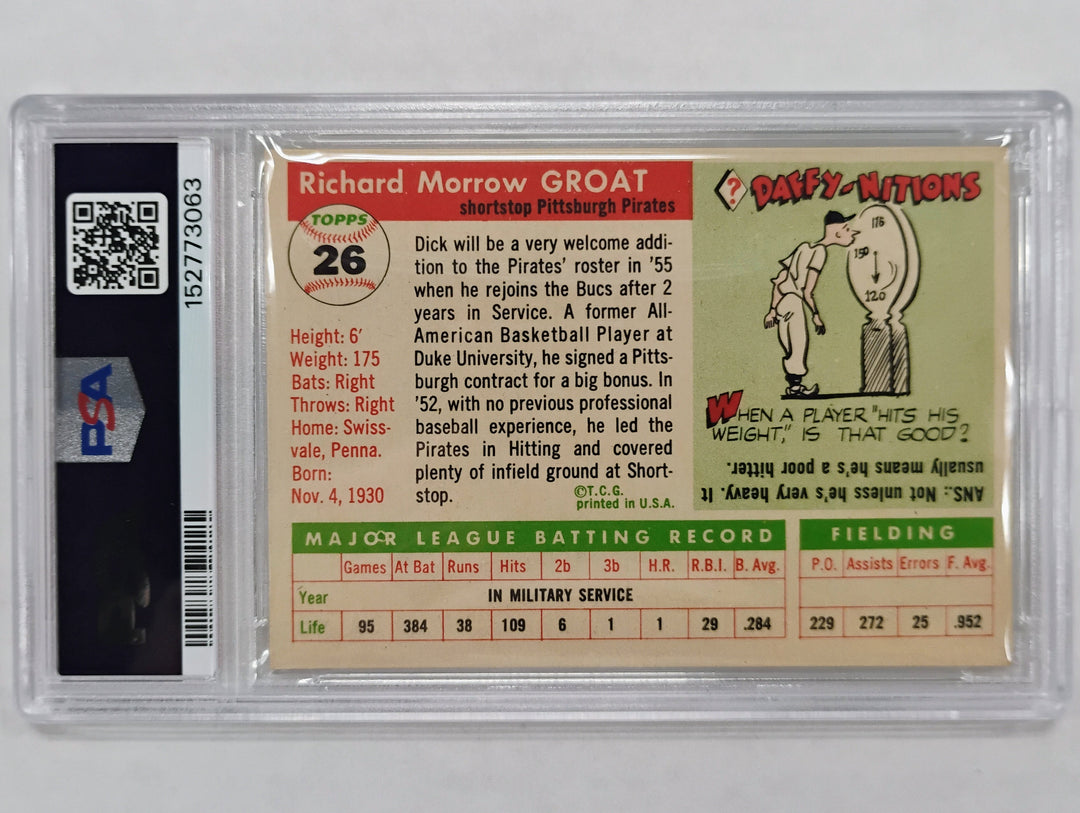 1955 Topps Baseball Dick Groat #26 PSA 8 NM-MT