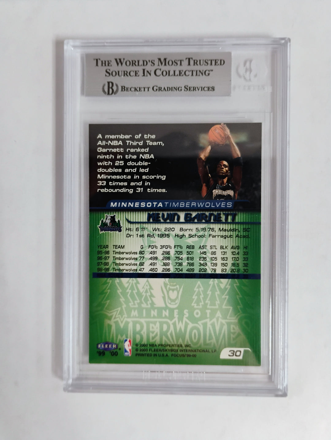 1999-00 Fleer Focus Basketball Kevin Garnett BGS 8.5