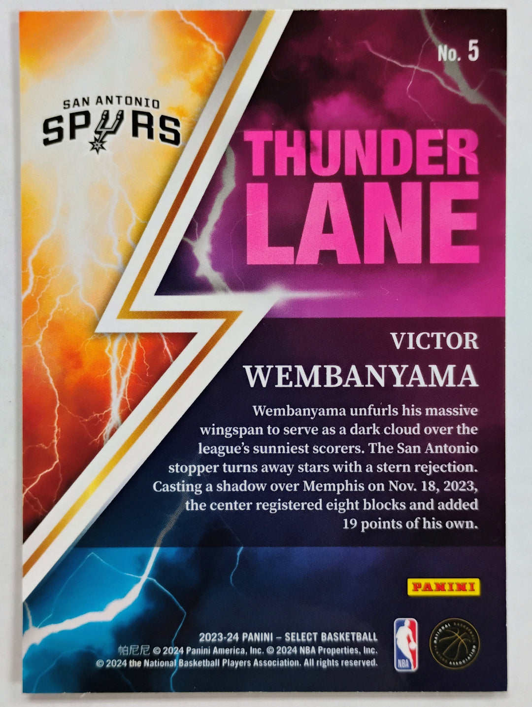 2023-24 Panini Select Victor Wembanbama RC #5 Thunder Lane