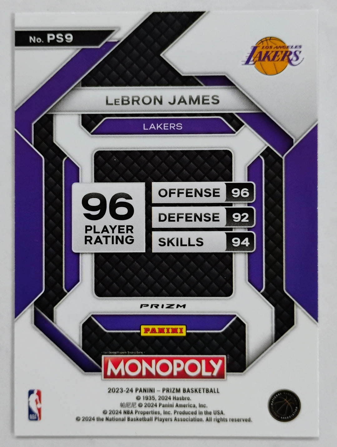 2023-24 Panini Prizm Monopoly Lebron James #PS9 Purple Wave Prizm